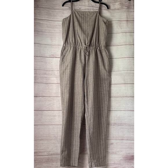 Ci Sono Linen Collection Gray White Striped Jumpsuit Tie String Waist Size XL - Picture 1 of 15